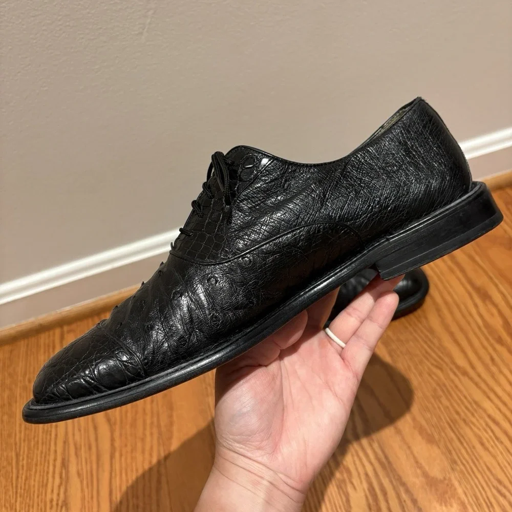Mezlan Men's Genuine Crocodile Lace-Up Dress Shoes Sz 10.5 Black Square Toe